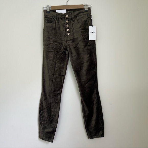 NWT 7 For All Mankind Green Fatigue High Waist Velvet Ankle Skinny Pants Size 26 - Picture 6 of 15